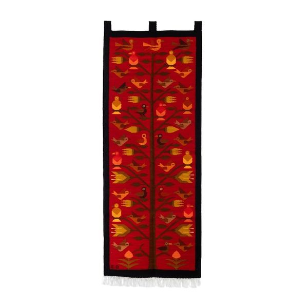 Alternate image for Hand-Woven Wool Wall Tapestry with Bird Floral Tree Motifs Birds in Nature