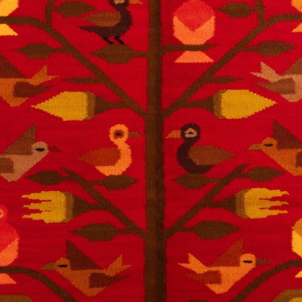 Alternate image for Hand-Woven Wool Wall Tapestry with Bird Floral Tree Motifs Birds in Nature