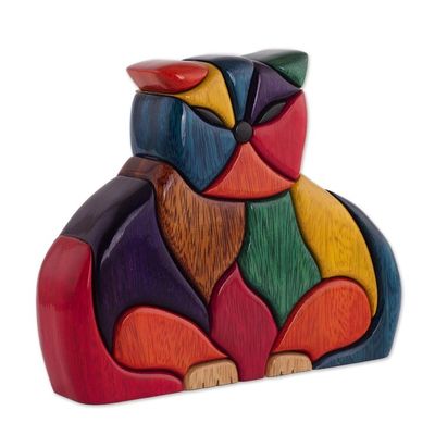 Alternate image for Finely Crafted Wood Cat Sculpture Patchwork Cat