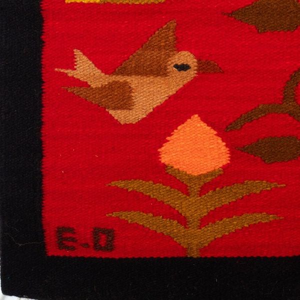Alternate image for Hand-Woven Wool Wall Tapestry with Bird Floral Tree Motifs Birds in Nature