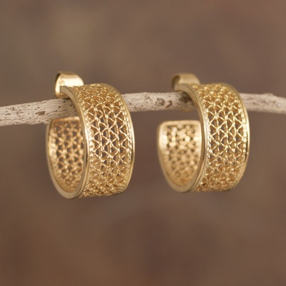 Gold Plated Sterling Silver Filigree Half-Hoop Earrings 'Colonial Sophistication'