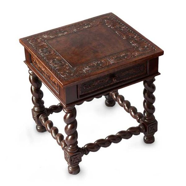 Alternate image for Handcrafted Traditional Leather Wood End Table Viceroy