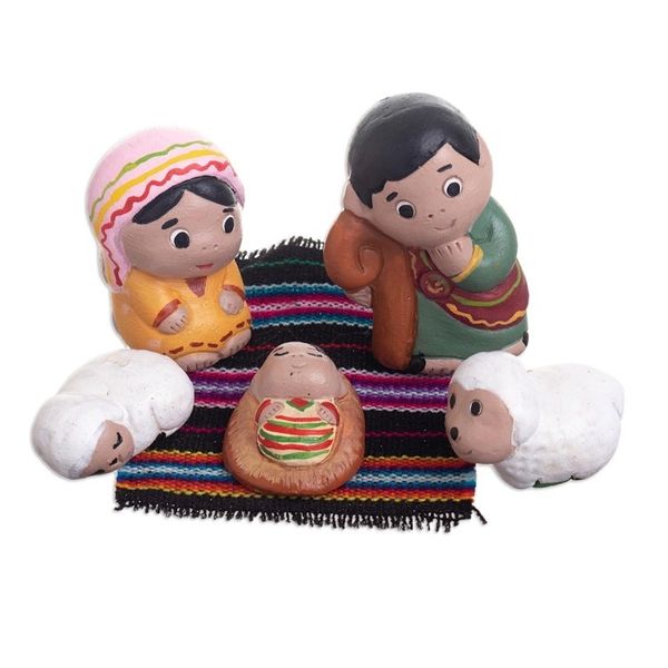 Alternate image for Small Handmade Nativity Scene 5 Pieces Blessed Night