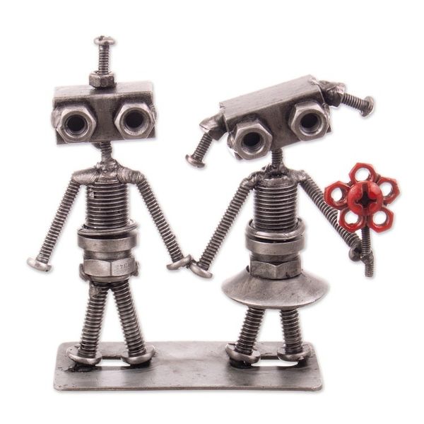 Alternate image for Eco-Friendly Recycled Metal Figurine of Robot Couple Robots in Love