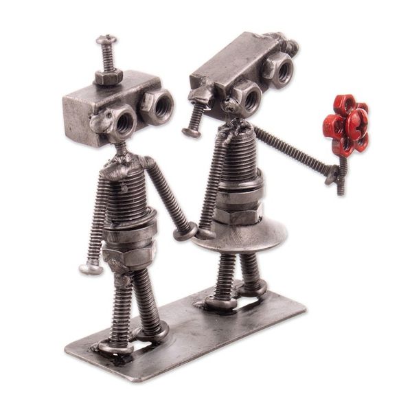 Alternate image for Eco-Friendly Recycled Metal Figurine of Robot Couple Robots in Love