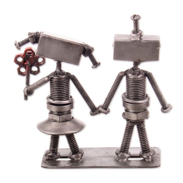 Alternate image for Eco-Friendly Recycled Metal Figurine of Robot Couple Robots in Love