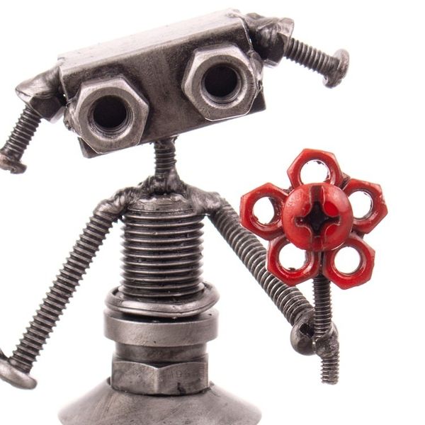 Alternate image for Eco-Friendly Recycled Metal Figurine of Robot Couple Robots in Love