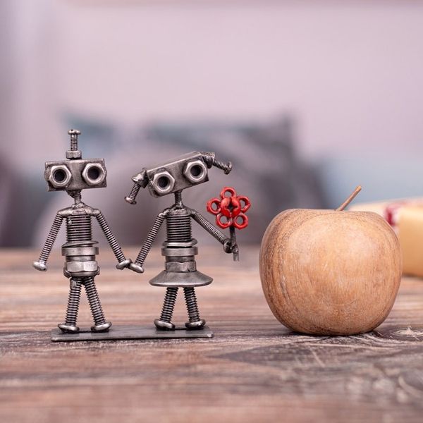 Alternate image for Eco-Friendly Recycled Metal Figurine of Robot Couple Robots in Love