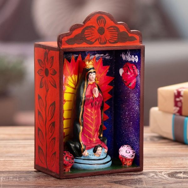 Alternate image for Religious Hand-Painted Wood Virgin of Guadalupe Retablo Hope in Guadalupe