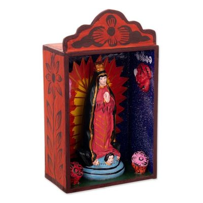 Alternate image for Religious Hand-Painted Wood Virgin of Guadalupe Retablo Hope in Guadalupe