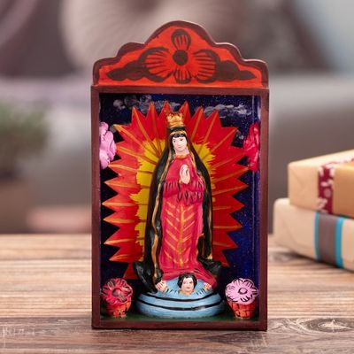 Alternate image for Religious Hand-Painted Wood Virgin of Guadalupe Retablo Hope in Guadalupe