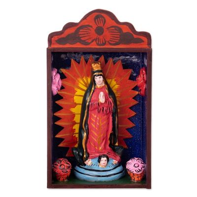 Alternate image for Religious Hand-Painted Wood Virgin of Guadalupe Retablo Hope in Guadalupe