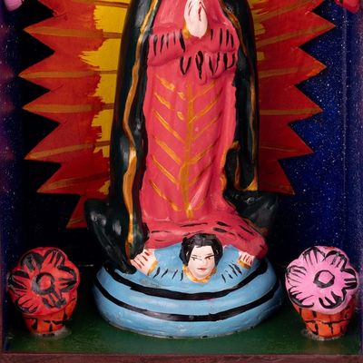 Alternate image for Religious Hand-Painted Wood Virgin of Guadalupe Retablo Hope in Guadalupe