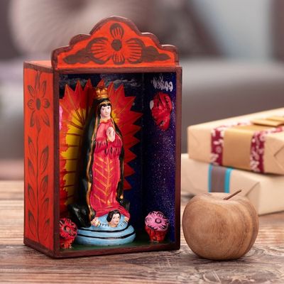 Alternate image for Religious Hand-Painted Wood Virgin of Guadalupe Retablo Hope in Guadalupe