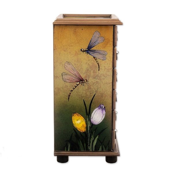 Alternate image for Reverse Painted Glass Dragonfly Floral-Themed Jewelry Box Flying Dragonflies