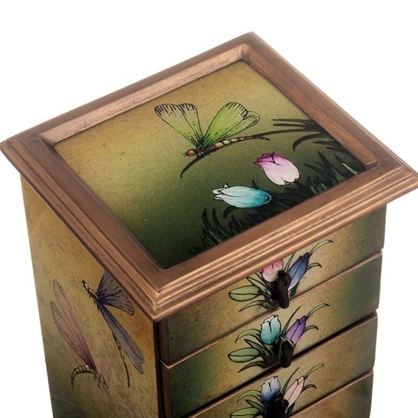 Alternate image for Reverse Painted Glass Dragonfly Floral-Themed Jewelry Box Flying Dragonflies