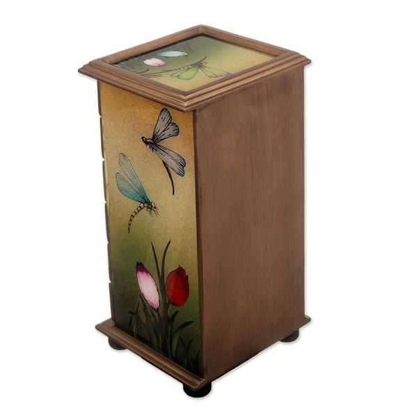 Alternate image for Reverse Painted Glass Dragonfly Floral-Themed Jewelry Box Flying Dragonflies