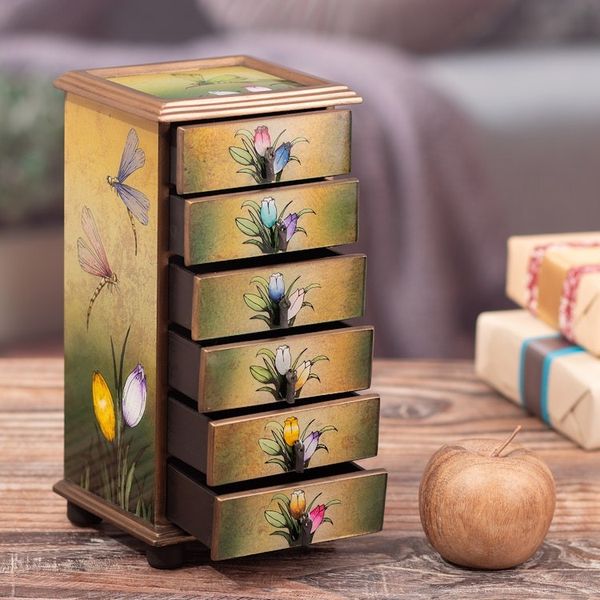 Alternate image for Reverse Painted Glass Dragonfly Floral-Themed Jewelry Box Flying Dragonflies