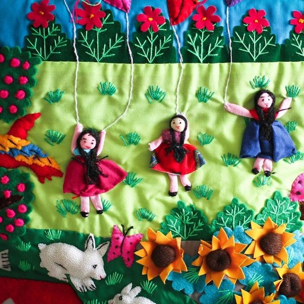 Alternate image for Fair Trade Folk Art Patterned Applique Cushion Cover Spring Fun