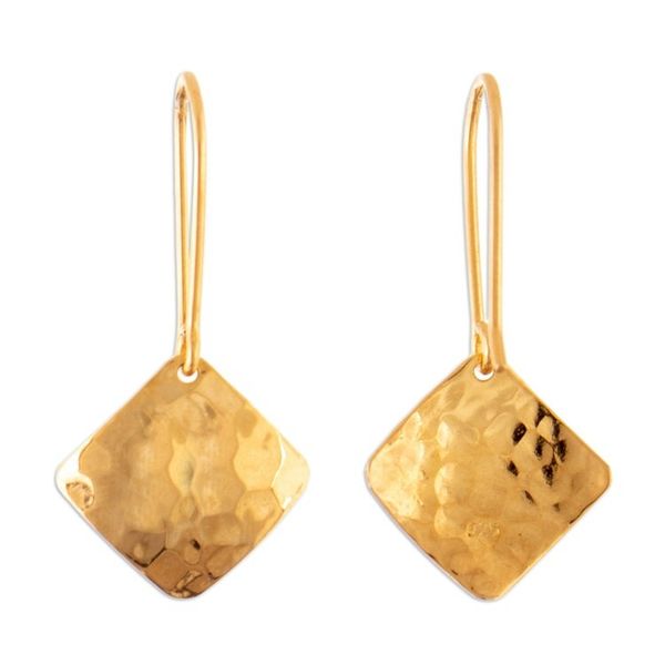 Alternate image for Modern Square 18k Gold-Plated Dangle Earrings from Peru Hammered Gold
