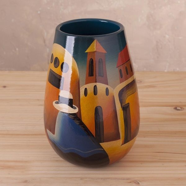 Alternate image for Artisan Crafted Cuzco Ceramic Folk Art Vase Convent Girl