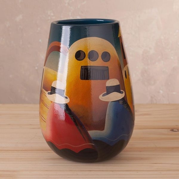 Alternate image for Artisan Crafted Cuzco Ceramic Folk Art Vase Convent Girl