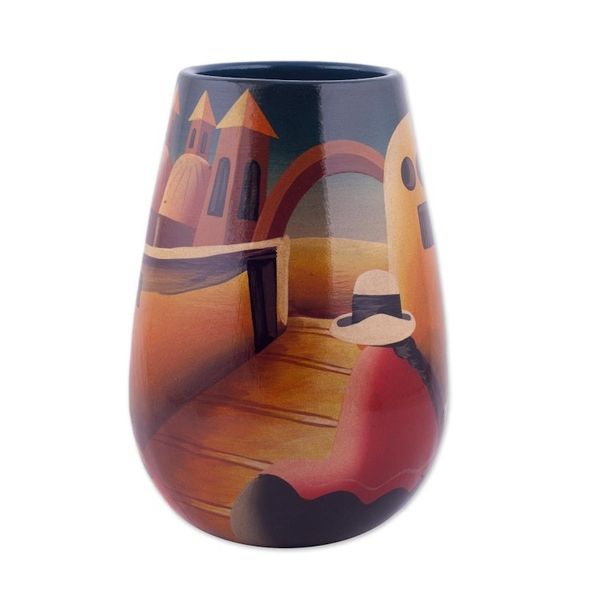 Alternate image for Artisan Crafted Cuzco Ceramic Folk Art Vase Convent Girl