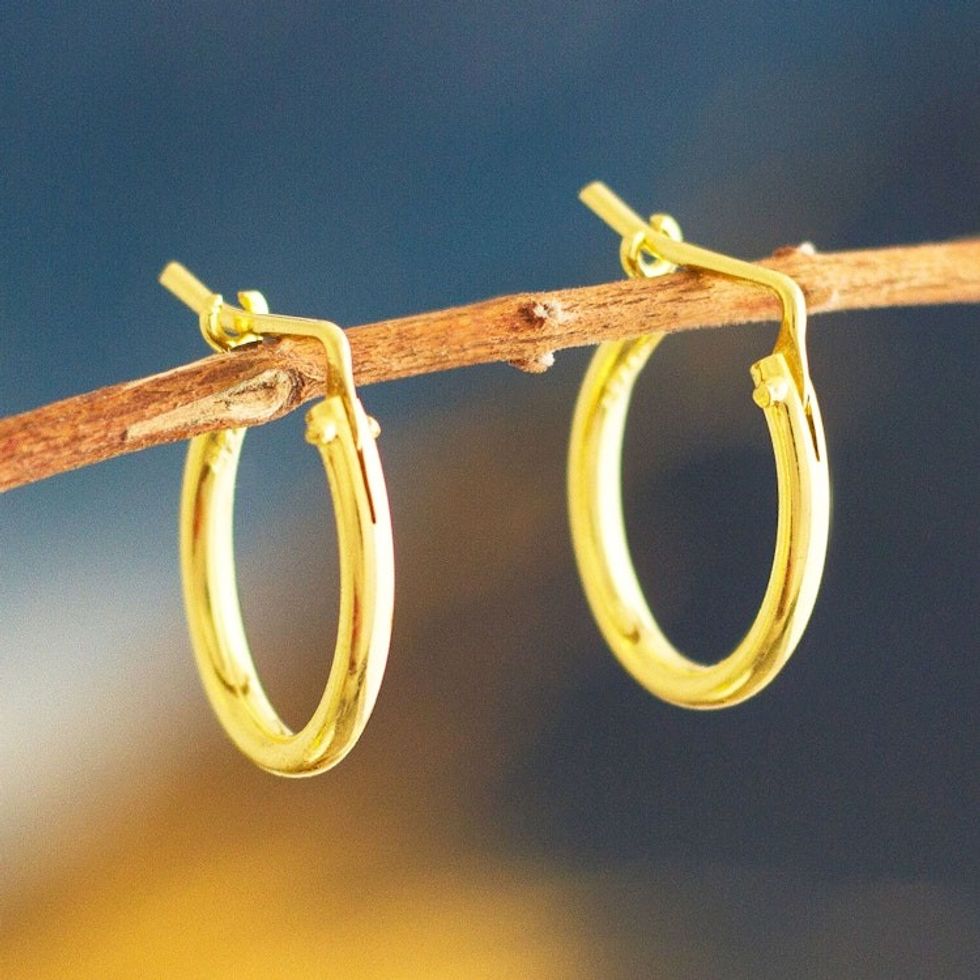 Small Gold Plated Hoop Earrings from Peru .7 Inch 'Always Classic'