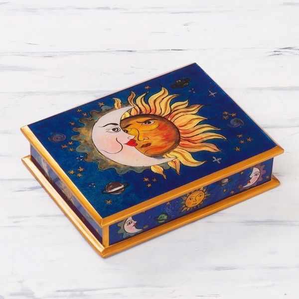 Alternate image for Eclipse Motif Reverse Painted Glass Box Peru Sun Moon Attraction