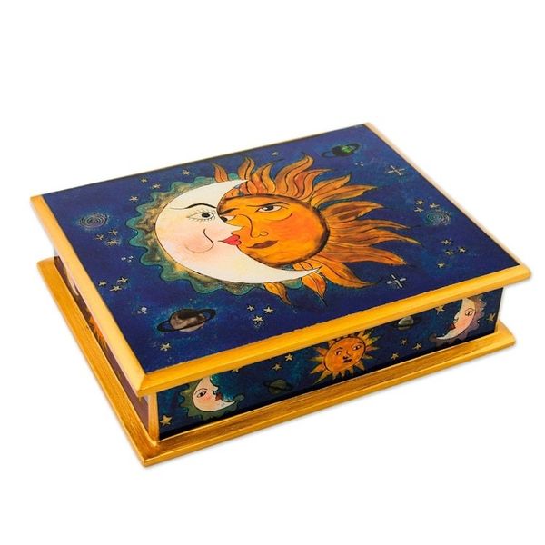 Alternate image for Eclipse Motif Reverse Painted Glass Box Peru Sun Moon Attraction