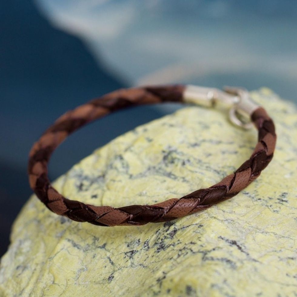 Hand Braided Brown Leather Bracelet 'Coffee and Cocoa'