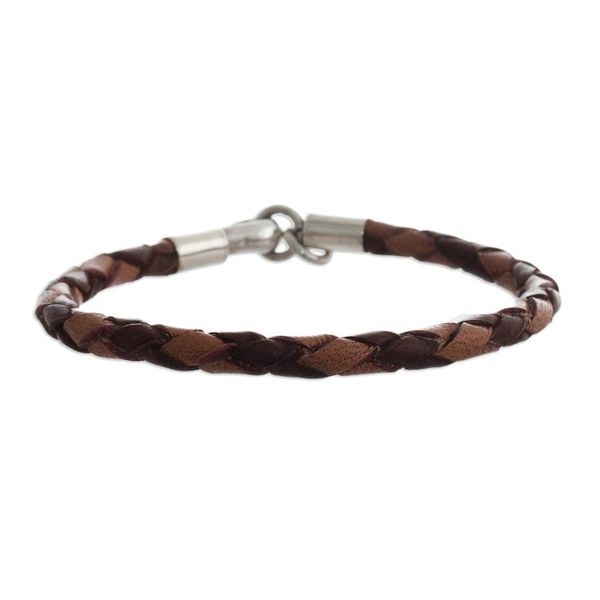 Alternate image for Hand Braided Brown Leather Bracelet Coffee and Cocoa