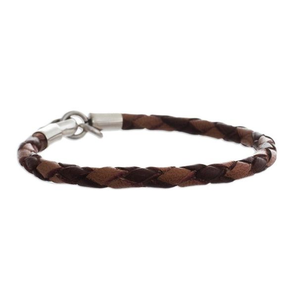 Alternate image for Hand Braided Brown Leather Bracelet Coffee and Cocoa