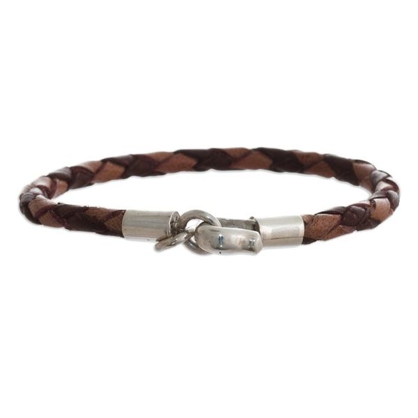 Alternate image for Hand Braided Brown Leather Bracelet Coffee and Cocoa