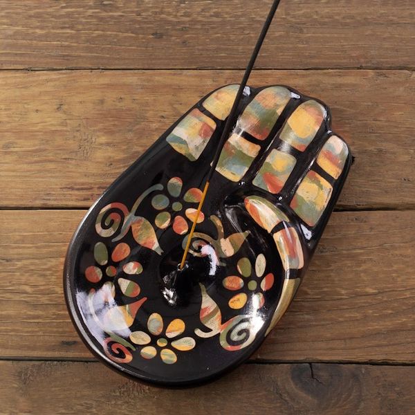 Alternate image for Colorful Handcrafted Hamsa Amulet Ceramic Incense Holder Colorful Hamsa