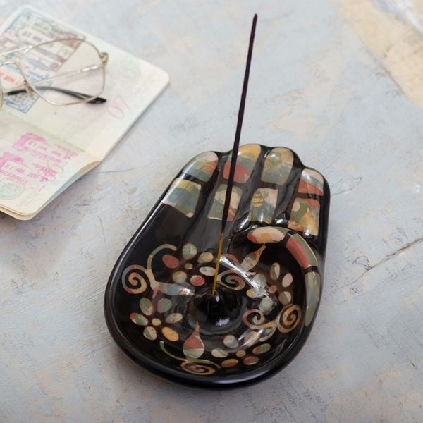 Alternate image for Colorful Handcrafted Hamsa Amulet Ceramic Incense Holder Colorful Hamsa