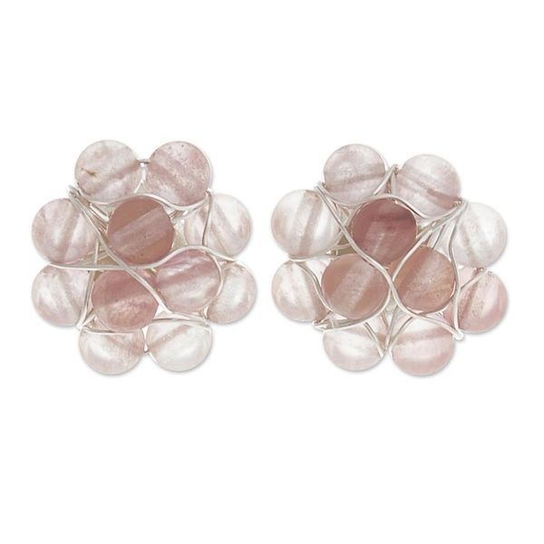 Alternate image for Rose Quartz Bead Cluster Flower and Sterling Silver Earrings Andean Corsage