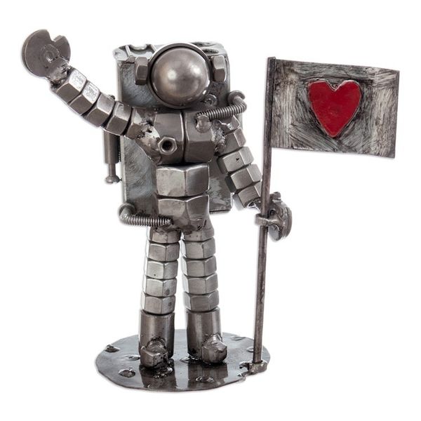 Alternate image for Eco-Friendly Recycled Metal Sculpture of Astronaut and Flag Astronaut