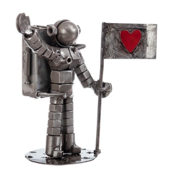 Alternate image for Eco-Friendly Recycled Metal Sculpture of Astronaut and Flag Astronaut
