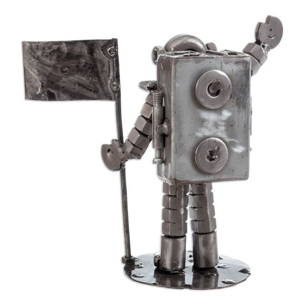 Alternate image for Eco-Friendly Recycled Metal Sculpture of Astronaut and Flag Astronaut