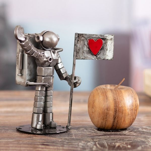 Alternate image for Eco-Friendly Recycled Metal Sculpture of Astronaut and Flag Astronaut