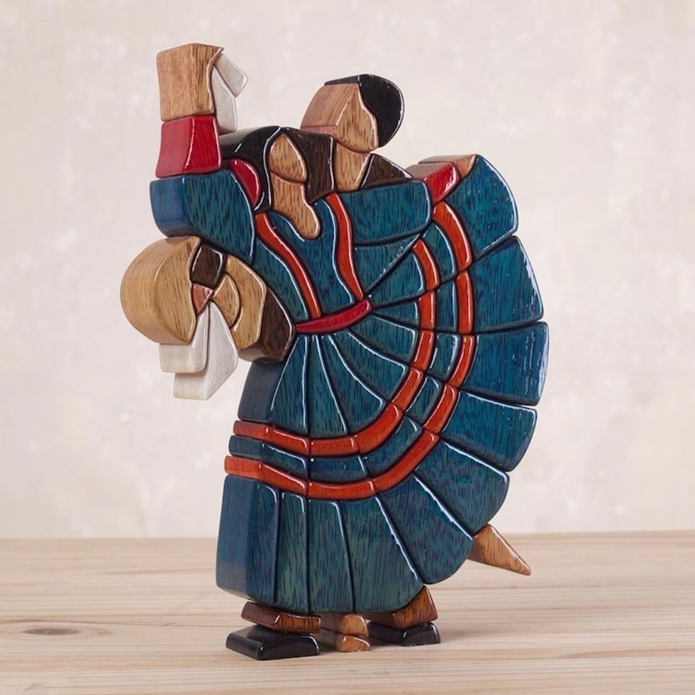 Dance and Music Mahogany Wood Sculpture 'Dance of Romance'