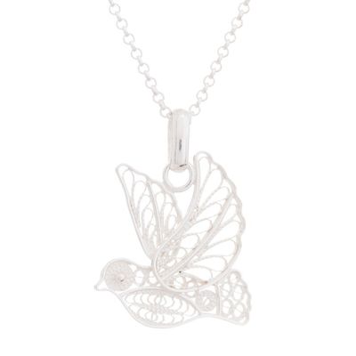 Alternate image for Handcrafted Sterling Silver Filigree Dove Pendant Necklace Peace and Grace