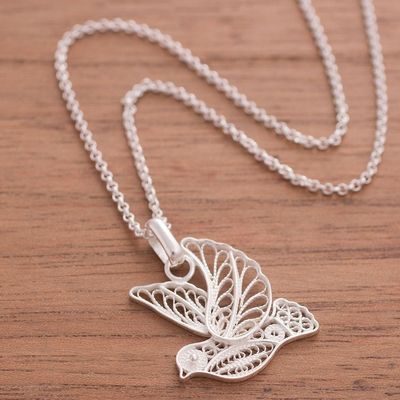 Alternate image for Handcrafted Sterling Silver Filigree Dove Pendant Necklace Peace and Grace