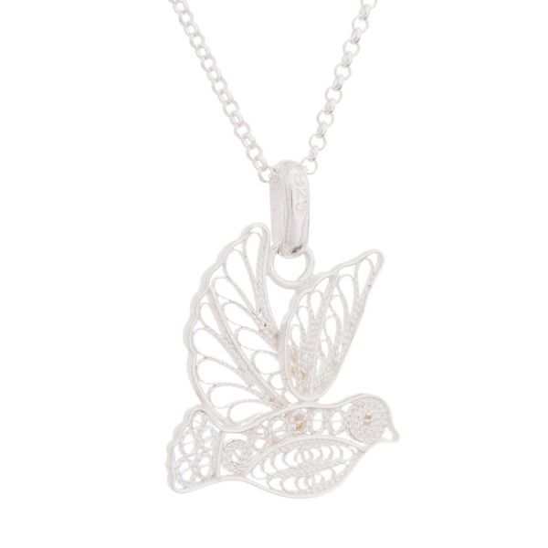 Alternate image for Handcrafted Sterling Silver Filigree Dove Pendant Necklace Peace and Grace