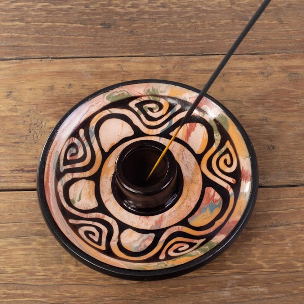 Handcrafted Round Ceramic Incense Holder in Warm Hues 'Vics Spirit'