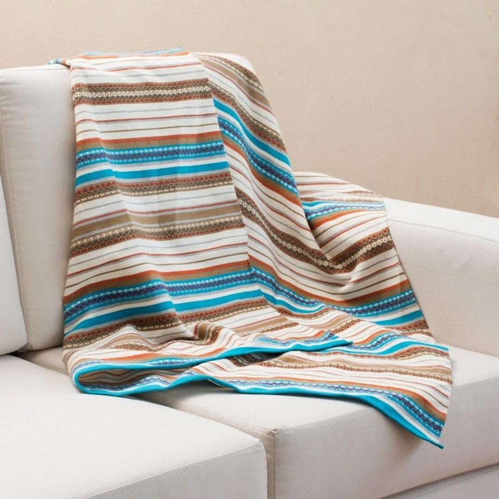 Handwoven Striped Alpaca Blend Throw from Peru 'Morning Stripes'