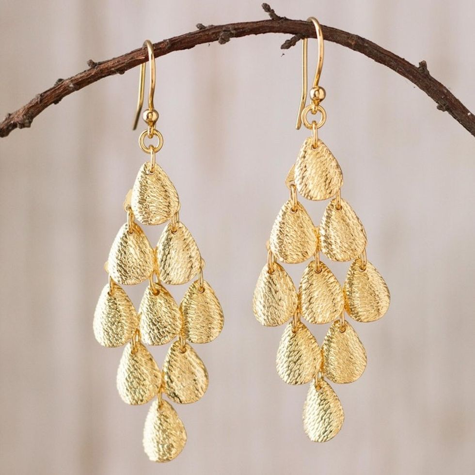 Teardrop Gold Plated Sterling Silver Dangle Earrings 'Vital Rain'