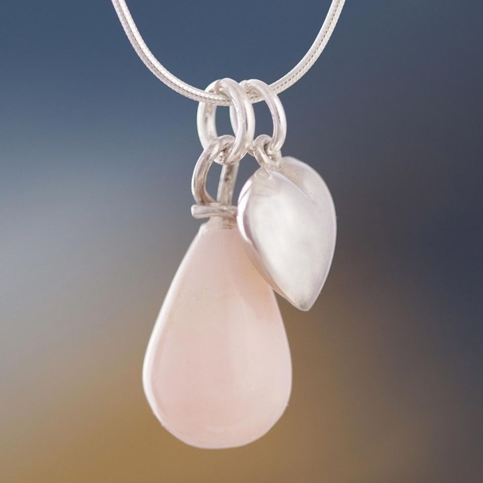 Opal and Sterling Silver Heart Pendant Necklace from Peru 'Soft Love'