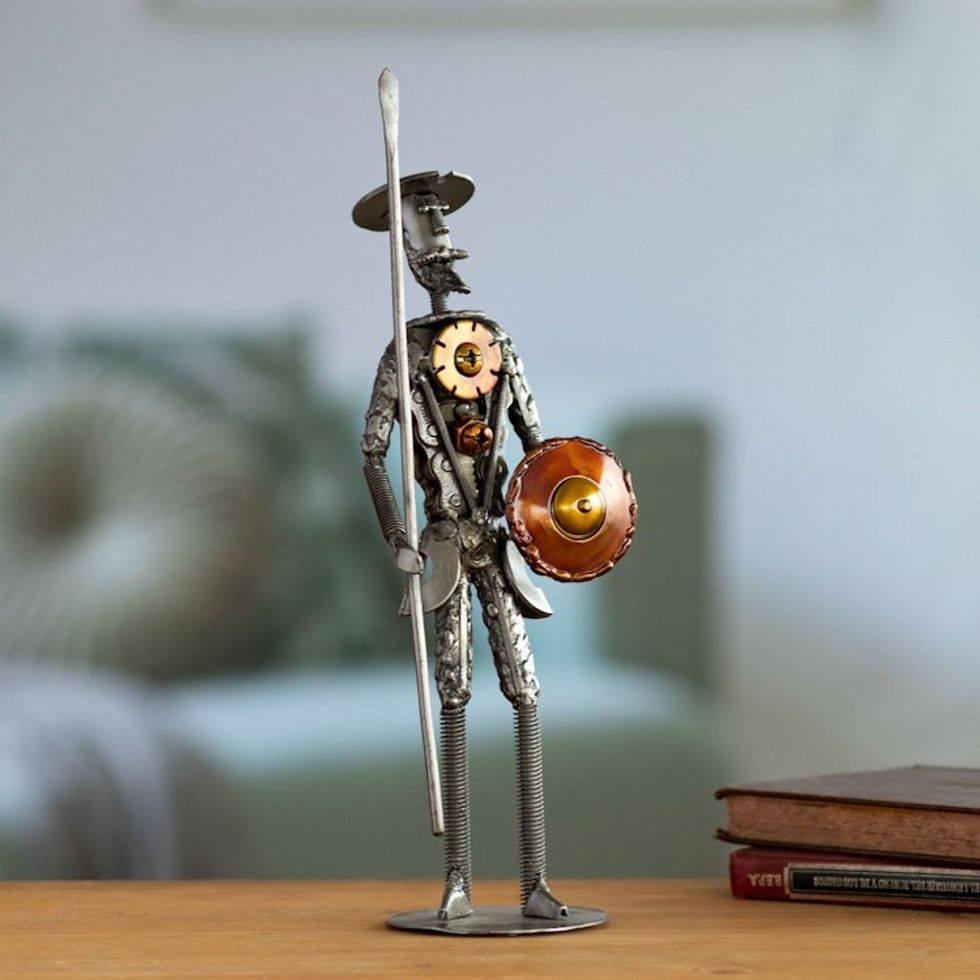 Upcycled Metal Sculpture of Don Quixote from Peru 'Quixote of La Mancha'